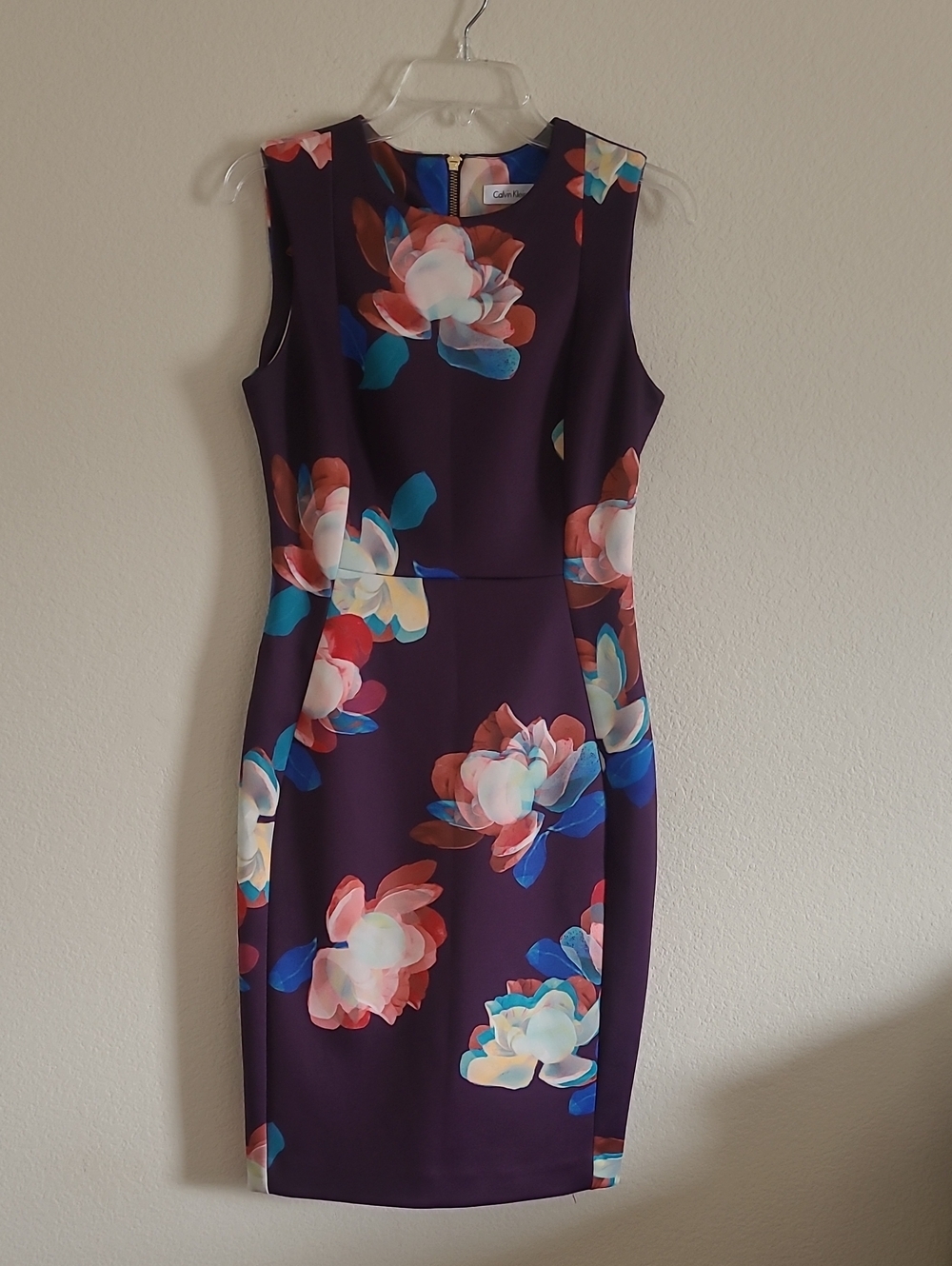 Calvin Klein Purple Floral Midi Sheath Dress Size 6